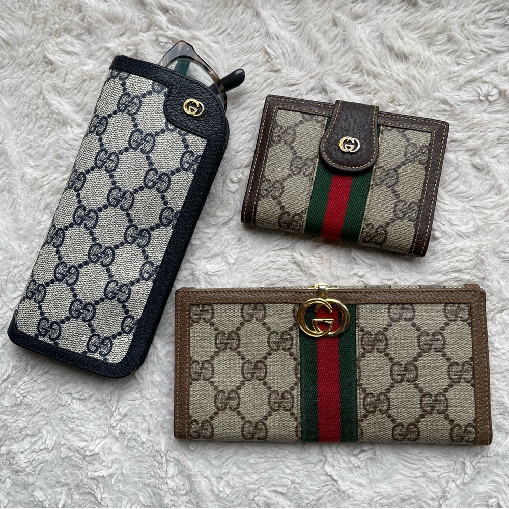Gucci monogram web set checkbook long wallet‎ card case eyeglasses sunglass case